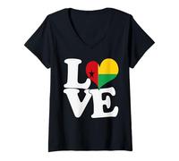 Femme Drapeau « I Love Guinée Bissau » en Forme de cœur pour Voyage Patriotique T-Shirt avec Col en V