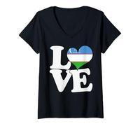 Femme Drapeau « I Love Ouzbékistan » en Forme de cœur pour Voyage Patriotique T-Shirt avec Col en V