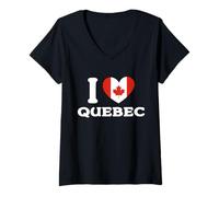 Femme Drapeau I Love Quebec Canada Cœur T-Shirt avec Col en V