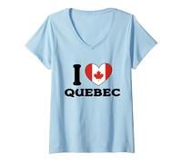 Femme Drapeau I Love Quebec Canada Cœur T-Shirt avec Col en V