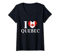 Femme Drapeau I Love Quebec Canada Cœur T-Shirt avec Col en V