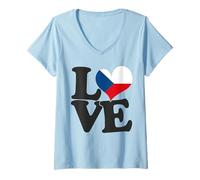 Femme Drapeau « I Love République tchèque » en Forme de cœur pour Voyage Patriotique T-Shirt avec Col en V