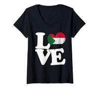 Femme Drapeau « I Love Soudan » en Forme de cœur pour Voyage Patriotique T-Shirt avec Col en V