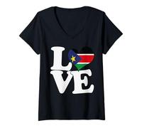 Femme Drapeau « I Love South Soudan » en Forme de cœur pour Voyage Patriotique T-Shirt avec Col en V