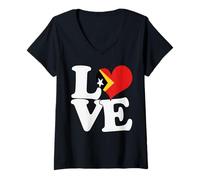 Femme Drapeau « I Love Timor-Leste » en Forme de cœur pour Voyage Patriotique T-Shirt avec Col en V