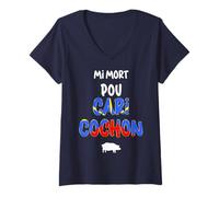 Femme Drapeau Ile La Reunion Cuisine Tradition Creole Cari Cochon T-Shirt avec Col en V