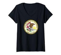 Femme Drapeau Illinois State Seal T-Shirt avec Col en V