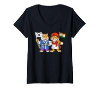Femme Drapeau Inde Corée du Sud Racines Indo-coréennes Héritage T-Shirt avec Col en V