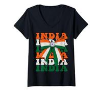 Femme Drapeau Indien Fierté Indienne avec nœud Coquette T-Shirt avec Col en V