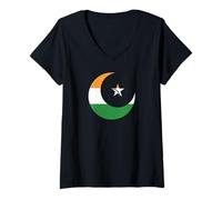 Femme Drapeau Indien Musulman Nation Islamique Ramadan Arabe Punjabi T-Shirt avec Col en V