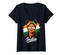 Femme Drapeau Indien pour Femmes T-Shirt avec Col en V