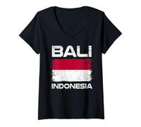 Femme Drapeau indonésien de Bali - Motif fierté de l'île Vieilli T-Shirt avec Col en V
