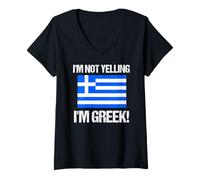 Femme Drapeau International Grec rétro avec Inscription « I'm Not Yelling » T-Shirt avec Col en V