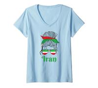 Femme Drapeau iranien Libre Puissance Iranian Girl Liberté T-Shirt avec Col en V