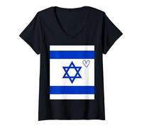 Femme Drapeau israélien en Forme de cœur Fier, fête Nationale du Patrimoine T-Shirt avec Col en V