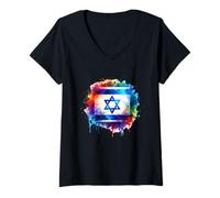 Femme Drapeau israélien Israël Israël Cadeaux chrétiens Israël T-Shirt avec Col en V