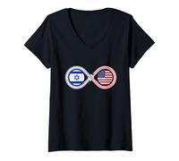 Femme Drapeau israélien juif américain avec Boucle de Support T-Shirt avec Col en V