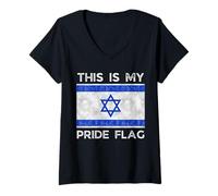 Femme Drapeau israélien « This is My Pride » T-Shirt avec Col en V