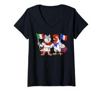 Femme Drapeau Italie France Racines Italiennes Héritage Français T-Shirt avec Col en V