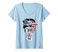 Femme Drapeau Italien américain Café Mama Girl Sister Aunt Italie USA Flag T-Shirt avec Col en V