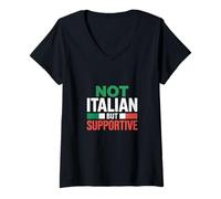 Femme Drapeau Italien avec Citations d'amour Non Italiennes mais de Soutien T-Shirt avec Col en V