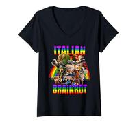 Femme Drapeau italien Brainrot All Character Rainbow Flag Pride T-Shirt avec Col en V