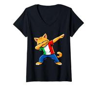 Femme Drapeau Italien Chat Dabbing Italie T-Shirt avec Col en V