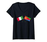 Femme Drapeau Italien érythréen croisé T-Shirt avec Col en V