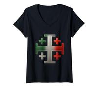 Femme Drapeau Italien et Croix de Jérusalem - Drapeau Italien - T-Shirt avec Col en V