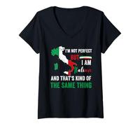 Femme Drapeau Italien « I'm Not Perfect But I Am Italian Pride » T-Shirt avec Col en V