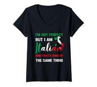 Femme Drapeau Italien « I'm Not Perfect But I Am Italian Pride » T-Shirt avec Col en V