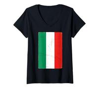 Femme Drapeau Italien rayé Vintage T-Shirt avec Col en V