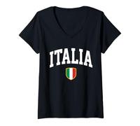 Femme Drapeau Italien Style Universitaire Vintage T-Shirt avec Col en V