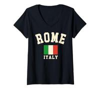 Femme Drapeau italien vintage Rome Italie Souvenir graphique rétro T-Shirt avec Col en V