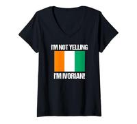 Femme Drapeau Ivoirien avec Inscription « I'm Not Yelling » Côte D'Ivoire T-Shirt avec Col en V