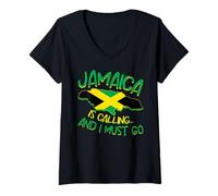 Femme Drapeau Jamaica is Calling and I Must Go Jamaica Love Jamaica T-Shirt avec Col en V