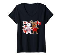 Femme Drapeau Japon Canada Racines Japono-Canadiennes Héritage T-Shirt avec Col en V