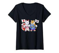 Femme Drapeau Japon Corée du Sud Racines Japonaises-Coréennes T-Shirt avec Col en V