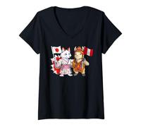 Femme Drapeau Japon Pérou Racines Japono-Péruviennes Héritage T-Shirt avec Col en V