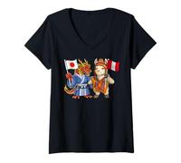 Femme Drapeau Japon Pérou Racines Japono-Péruviennes Héritage T-Shirt avec Col en V