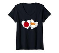 Femme Drapeau Japonais Chypre en Forme de cœur avec Double amitié T-Shirt avec Col en V