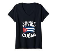 Femme Drapeau « Je ne crie Pas, Je suis Un Dicton cubain ». T-Shirt avec Col en V