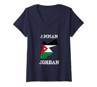 Femme Drapeau Jordan Vieilli Amman Pride T-Shirt avec Col en V