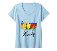 Femme Drapeau Kanak Nouvelle Calédonie Grunge Homme Femme Enfant T-Shirt avec Col en V