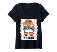 Femme Drapeau Lesbienne fierté drôle de Cheveux Humains Lesbiennes T-Shirt avec Col en V