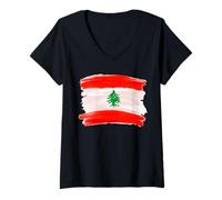 Femme Drapeau Libanais Cadeau Libanais Drapeau Liban Lebanese Flag T-Shirt avec Col en V