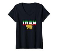 Femme Drapeau Libre Iran Lion et Soleil - Symbole du Patrimoine Perse T-Shirt avec Col en V