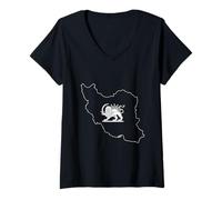Femme Drapeau Libre Iran Lion et Soleil - Symbole du Patrimoine Perse T-Shirt avec Col en V