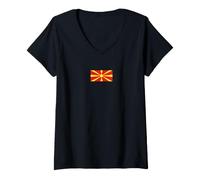 Femme Drapeau Macédoine du Nord T-Shirt avec Col en V