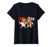 Femme Drapeau Maroc Angleterre Royaume-Uni Britanniques marocaines T-Shirt avec Col en V
